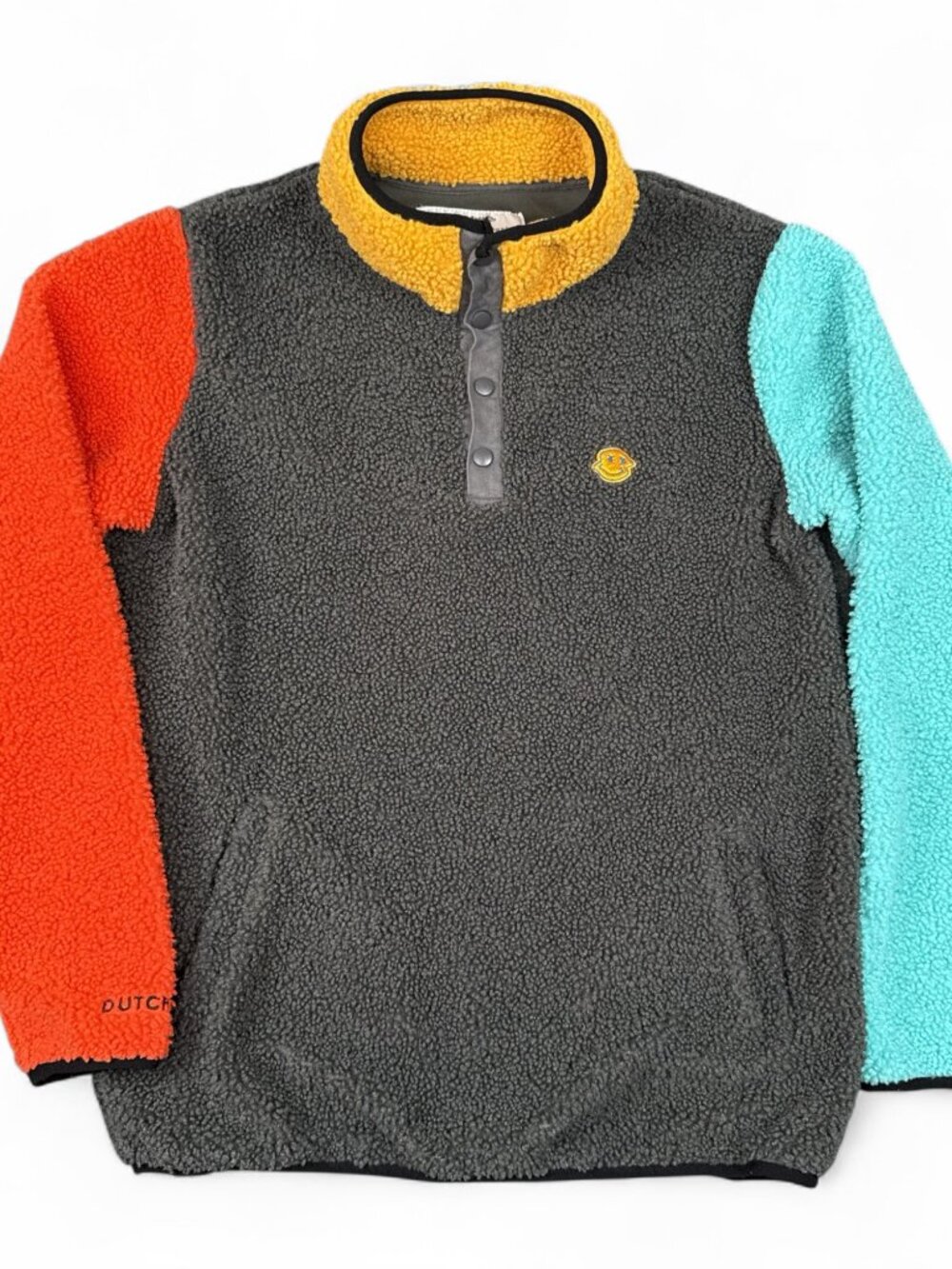 Dutch Bros Coffee Sherpa Fleece Pullover Medium Grey Color Block Quarter Zip